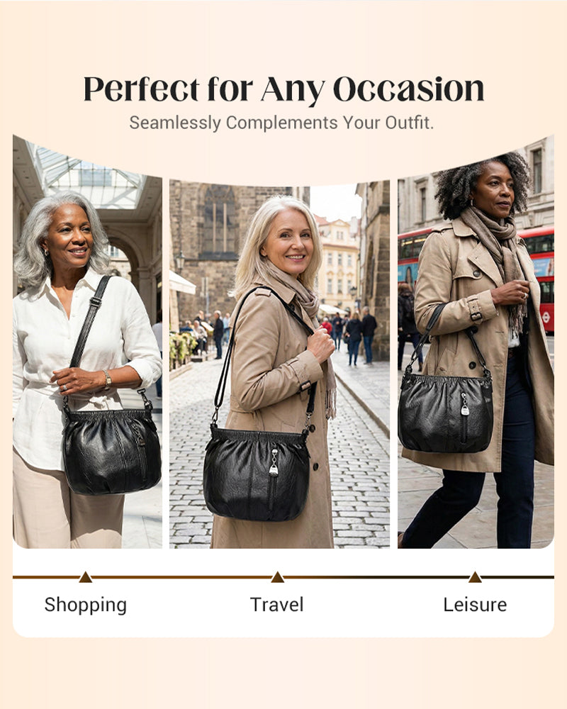 Sac À Main Décontracté Plissé Seau Cuir Souple