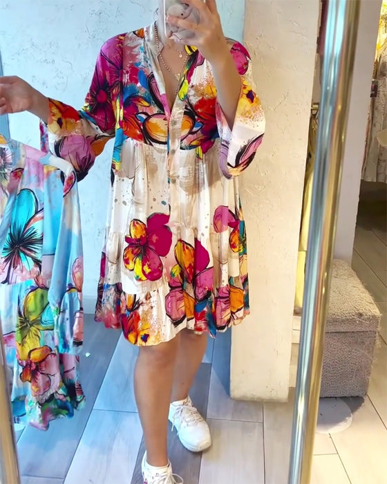Robe Coloré Grand Floral Imprimé Court