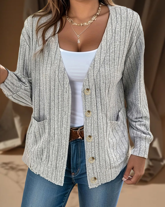 Veste manches longues col V couleur unie