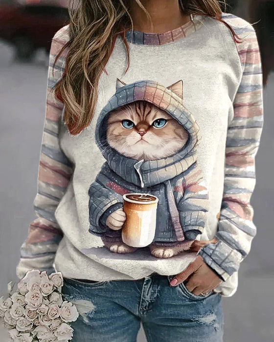 Sweat-shirt imprimé chat mignon