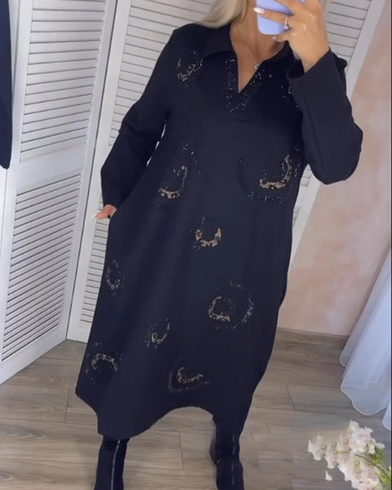 Robe midi à manches longues avec revers