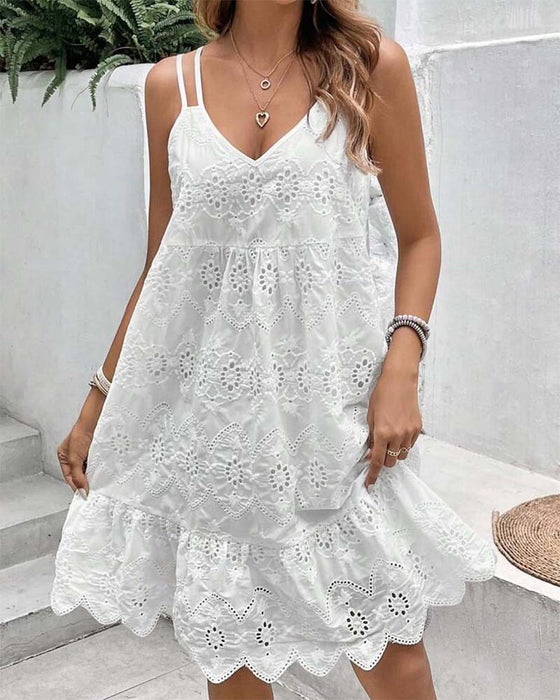 Robe à bretelles creuse de couleur unie à double bretelle