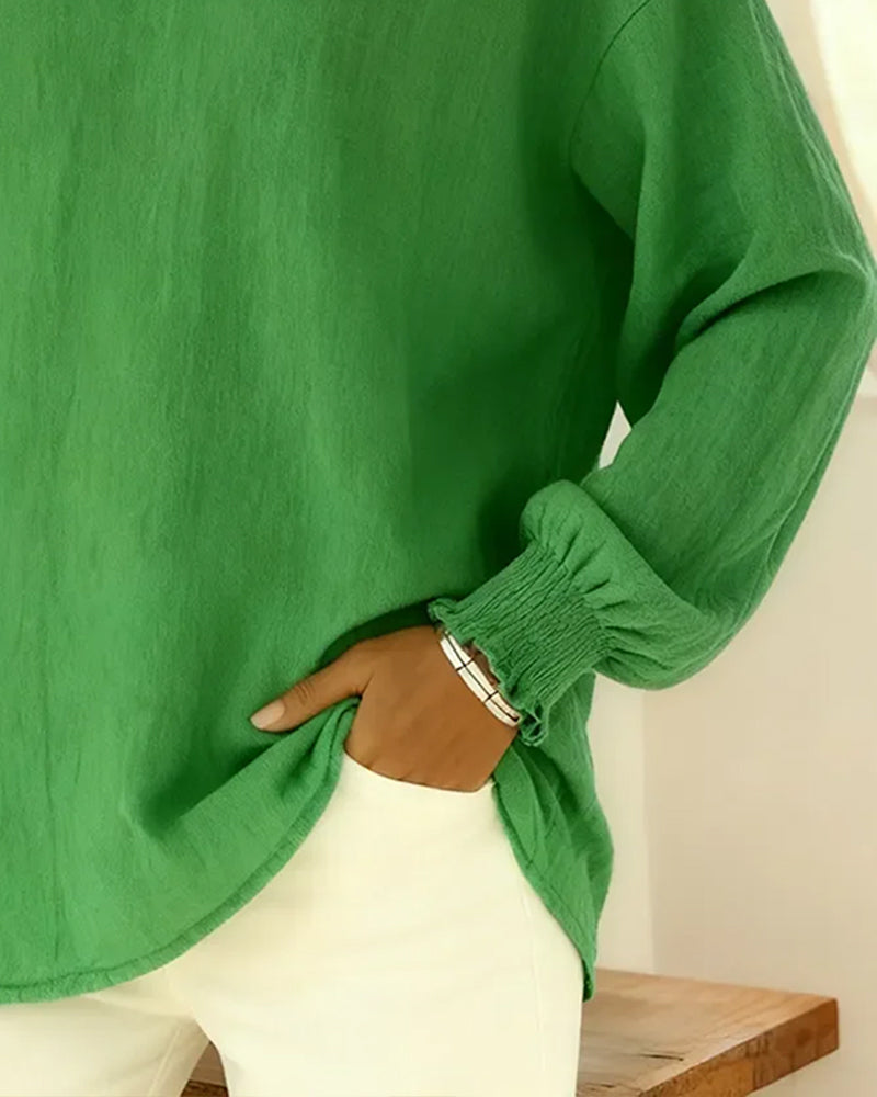 Chemisier Coton Et Lin Manche Lanterne Col Uni