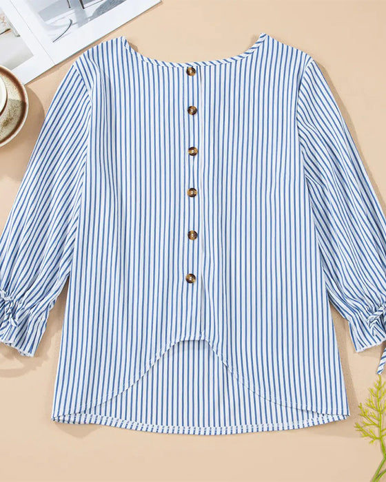 Blouse Rayée Col Rond Manche Bouffante