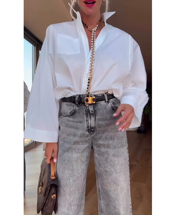Chemise à revers de couleur unie décontractée