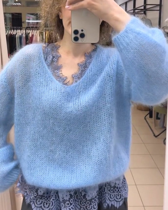 Pullover Col V Uni Patchwork