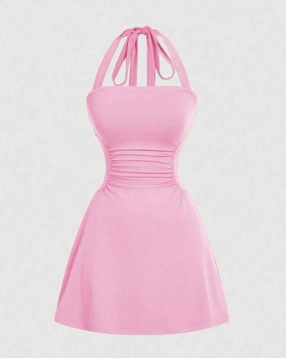 Robe Halterneck Bandage Taille Froncée