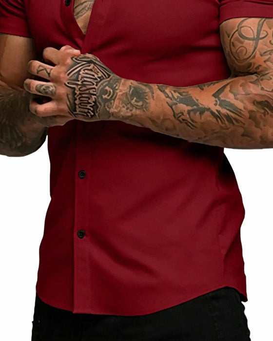 Chemise Haute Élasticité Revers Manches Courtes Homme