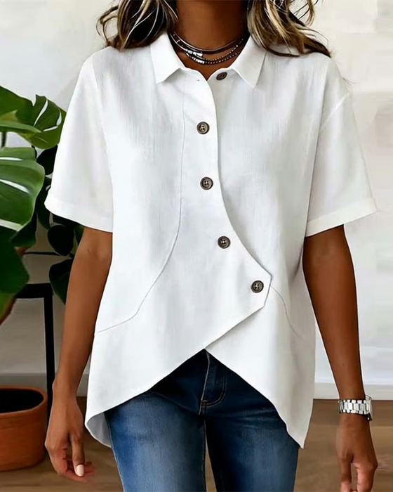 Chemise Patte Coton-lin Asymétrique Boutonnage