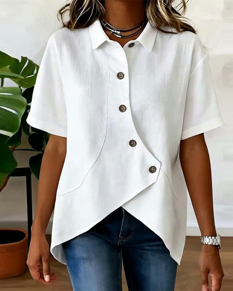 Chemise Patte Coton-lin Asymétrique Boutonnage