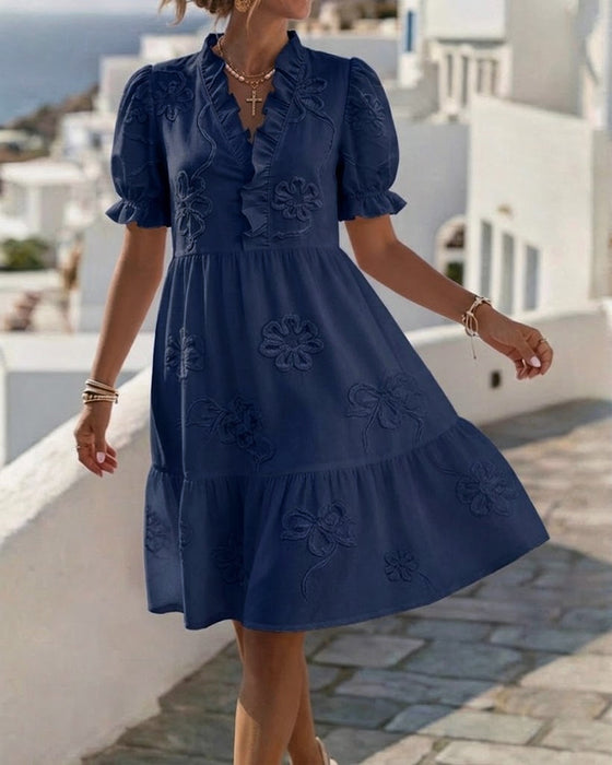 Robe Manche Bouffante Courte Floral