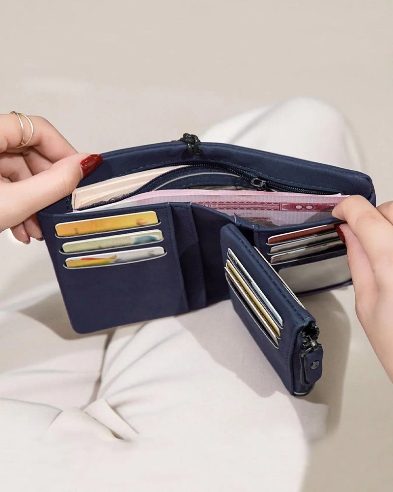 Portefeuille Court Minimaliste Élégant Pour Femme Avec Dragonne, Portefeuille Polyvalent À Fermeture Éclair Pour Cartes, Portefeuille Tendance Pour Un Usage Quotidien