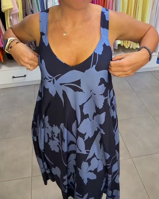 Robe Bretelles Grande Feuille Florale Longue