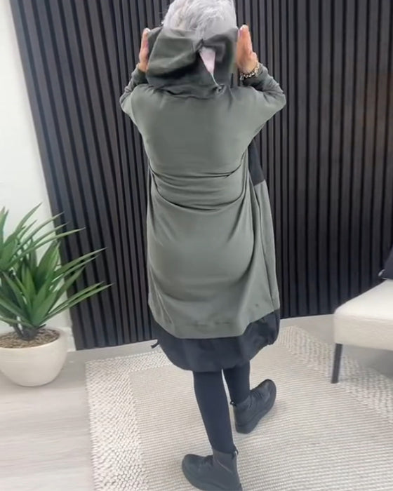 Robe décontractée à capuche avec imprimé lettres en blocs de couleurs et poche