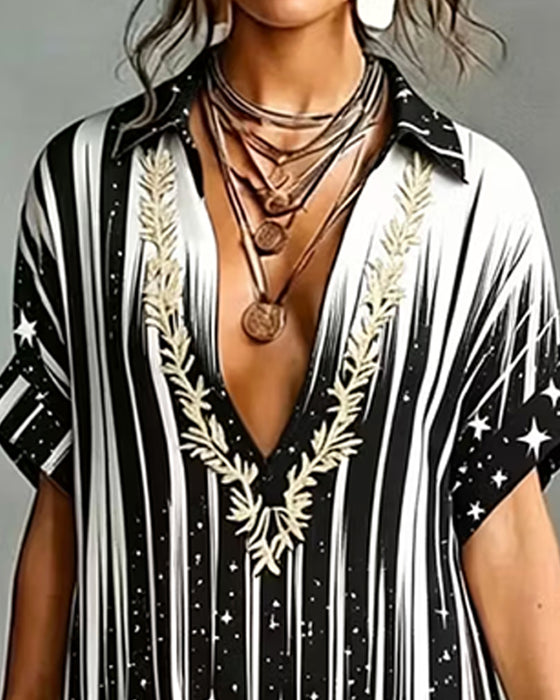 Jumpsuit Col V Rayure Contraste Lâche