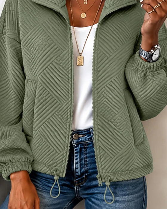 Manteau Col Montant Fermeture Éclair Court