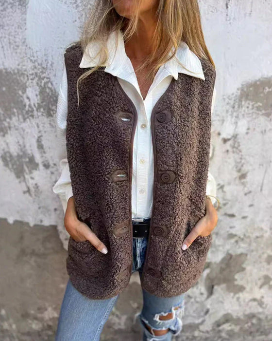 Gilet Femme Automne Boutonné Court Chaud