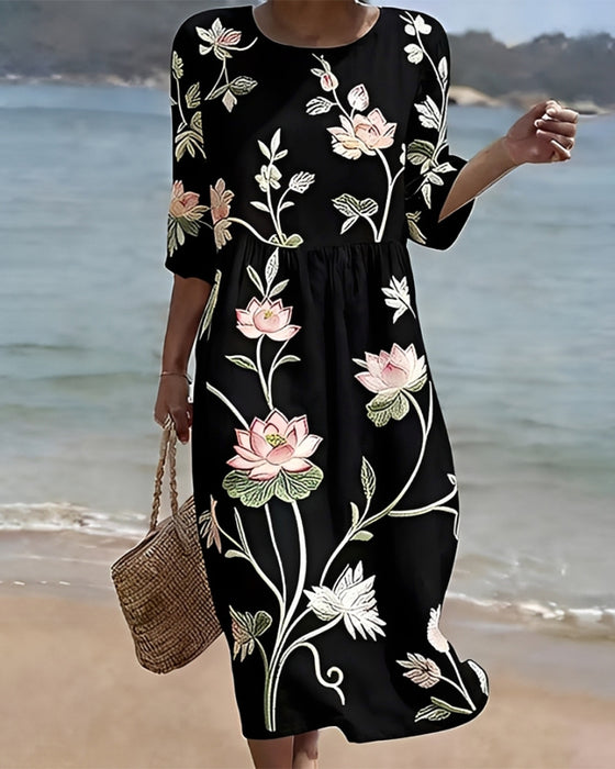 Robe Florale Col Rond