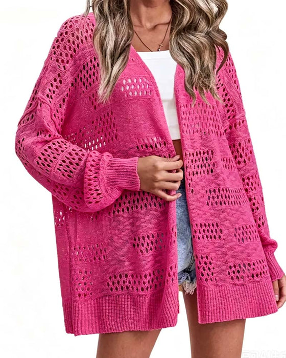 Cardigan Unie Dentelle Décontracté