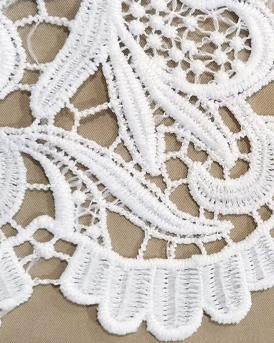 Robe Col Rond Dentelle Ajourée Uni