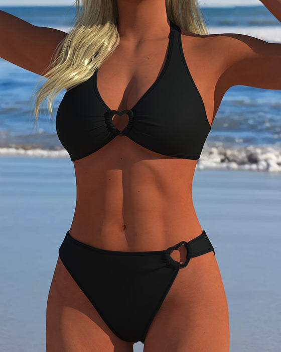 Bikini Halter Cœur Boucle Unie