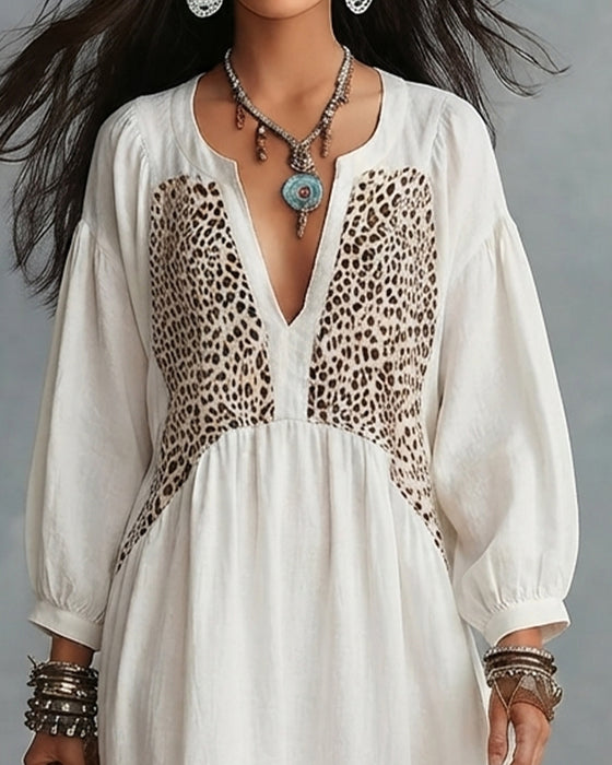 Blouse À Imprimé Léopard Manches Longues