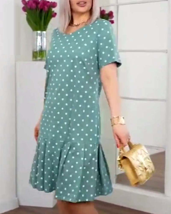 Robe décontractée à manches courtes et imprimé à pois