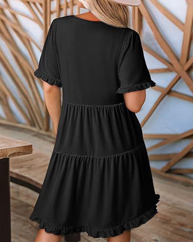 Robe Bordure Volantée Col En V Ourlet Superposé