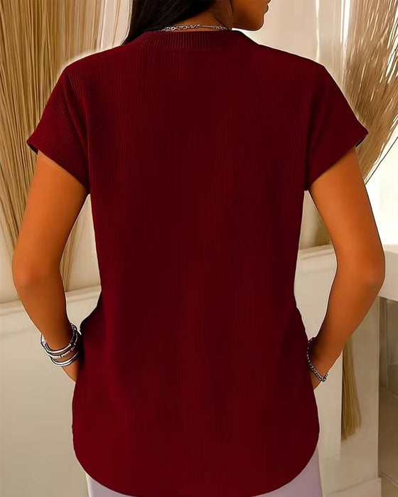 Blouse Unie Manche Courte Fermeture Éclair
