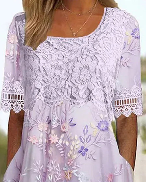 Robe Dentelle Florale Patchwork Ligne A