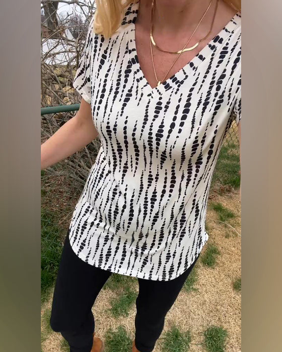 T-Shirt Imprimé Manches Courtes Col En V