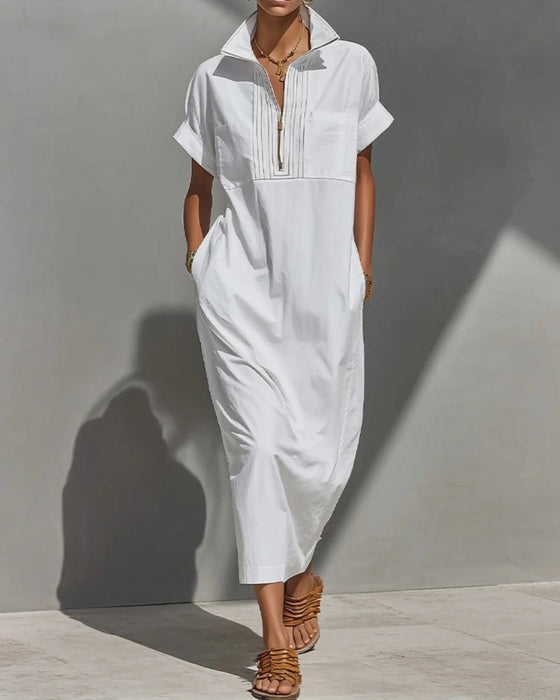 Robe Revers Fermeture Éclair Poche