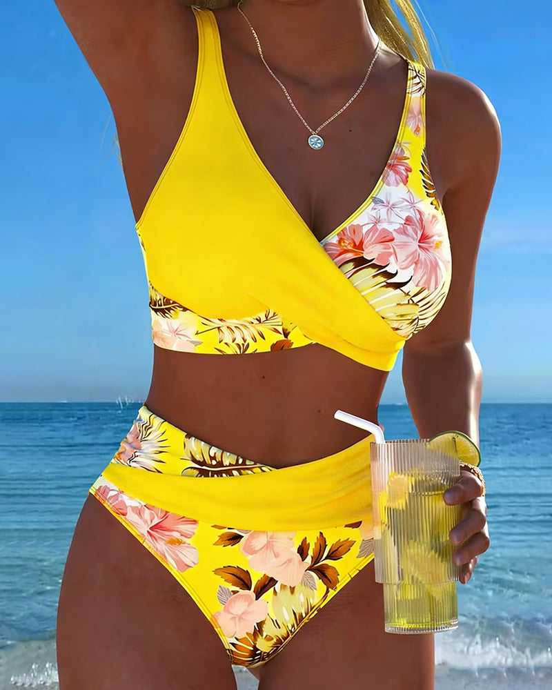 Bikini Contraste Floral Fendu