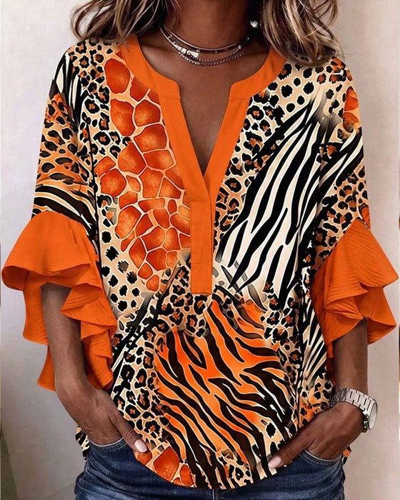 Blouse Zèbre Léopard Imprimé Volant Manche