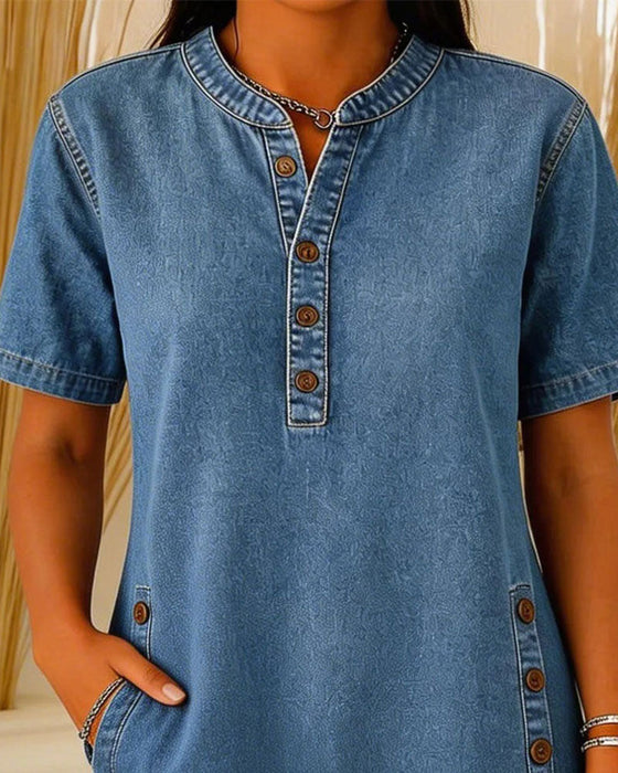 Robe Boutonnée Décontractée En Denim