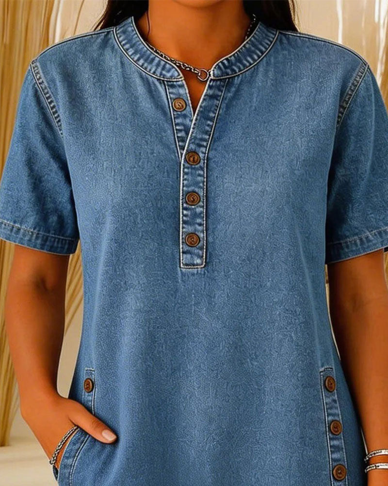 Robe Boutonnée Décontractée En Denim
