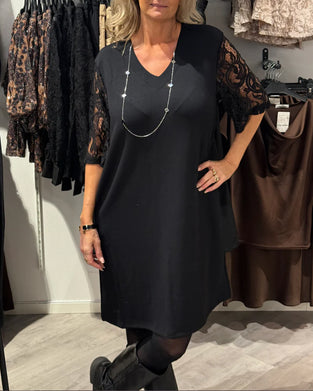 Robe Élégante Col V Robe À Manches En Dentelle