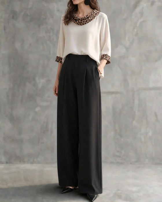 Blouse Léopard Panneau Col Drapé Manche Coude