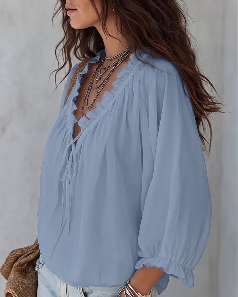 Blouse Col V Lacets