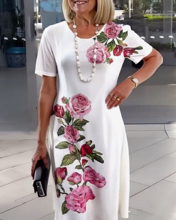 Robe Manches Courtes Imprimé Rose Tubes