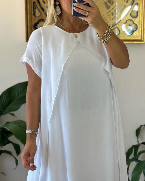 Robe Faux Deux-pièces Double-couche Ample À Manches Courtes