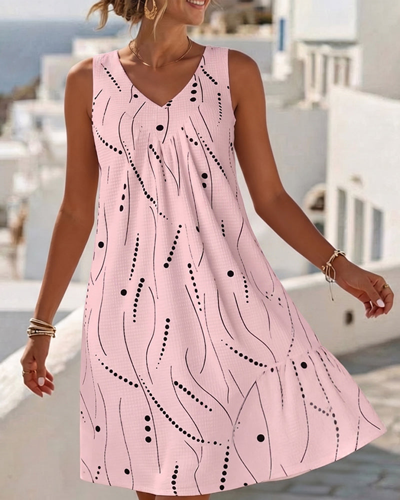 Robe Sans Manche Col V A-Ligne Patchwork