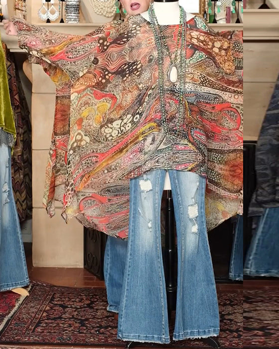 Blouse Large Manche Chauve-Souris Imprimé