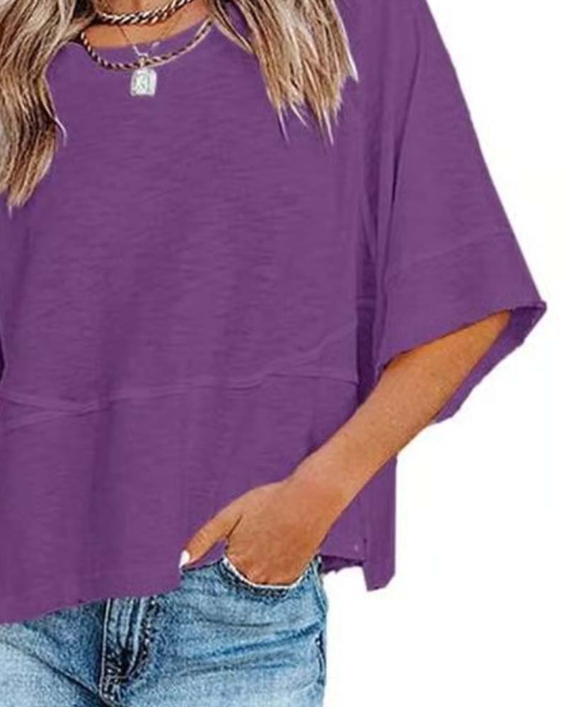 T-Shirt Panneau Unie Manche Évasée