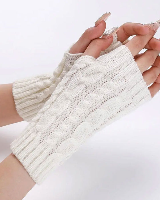 Gants Sans Doigts En Tricot À Câbles