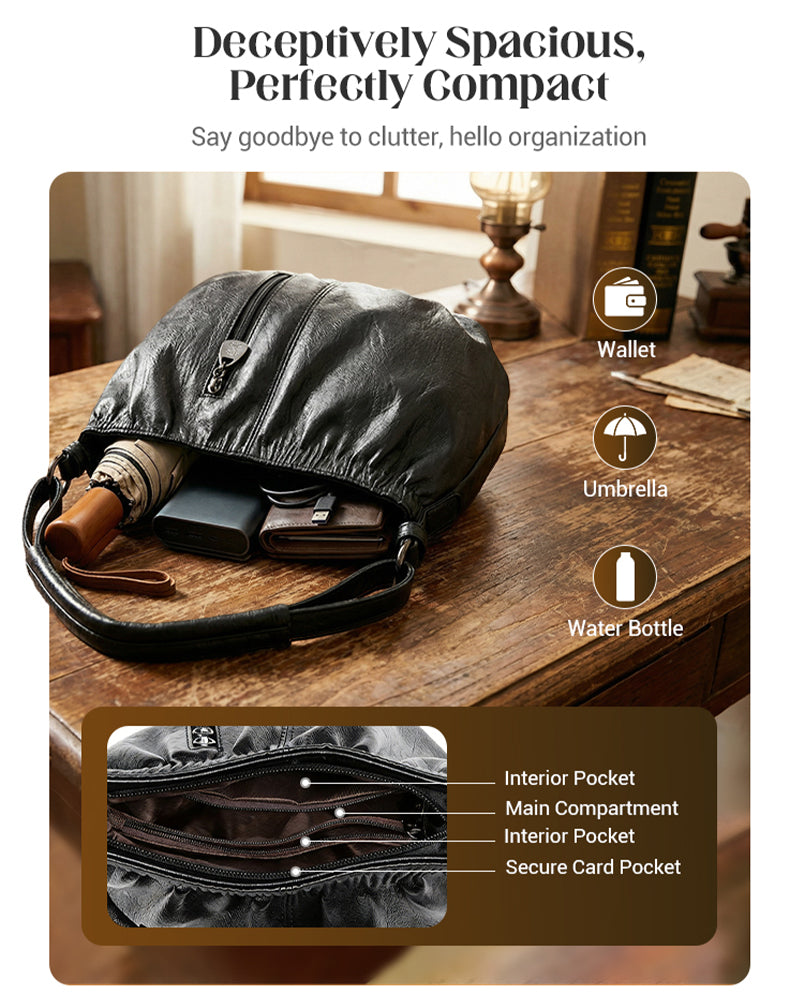 Sac À Main Décontracté Plissé Seau Cuir Souple