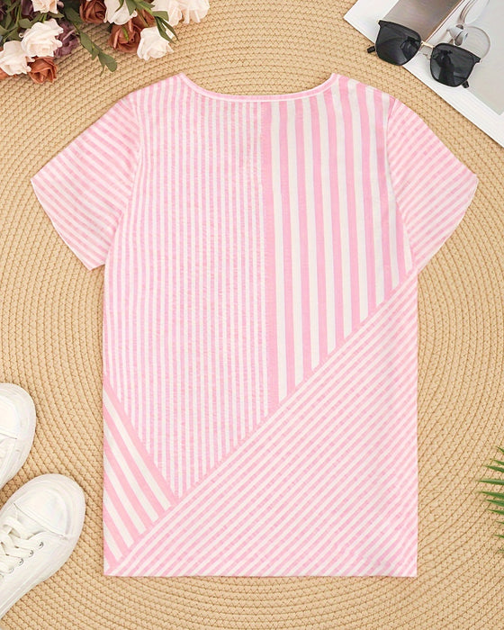 T-shirt Décolleté en V Rayé