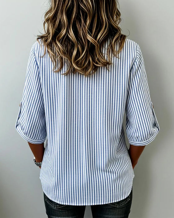 Blouse Décontractée Rayée Henley