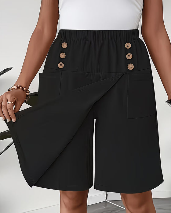 Pantalon Fausse Deux Pièces Fente Jupe Capri Décontracté