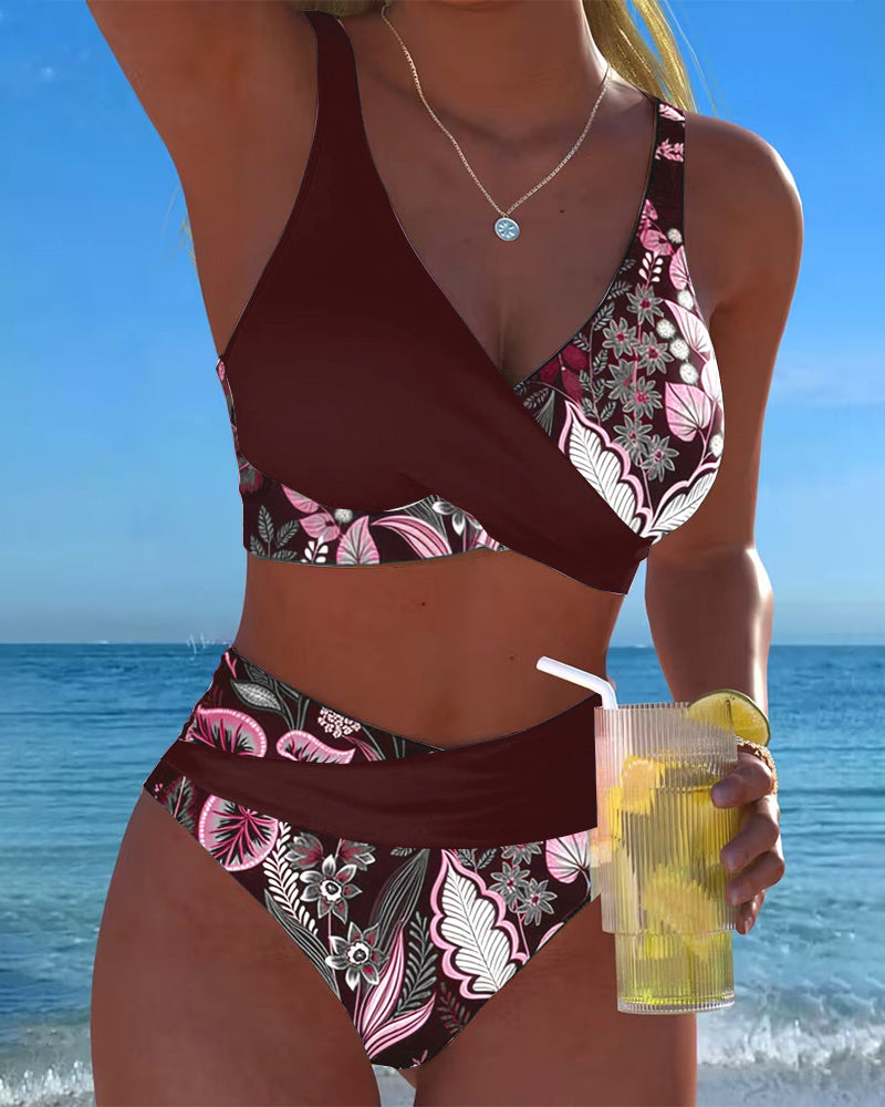 Bikini Contraste Couleur Mode Fleuri